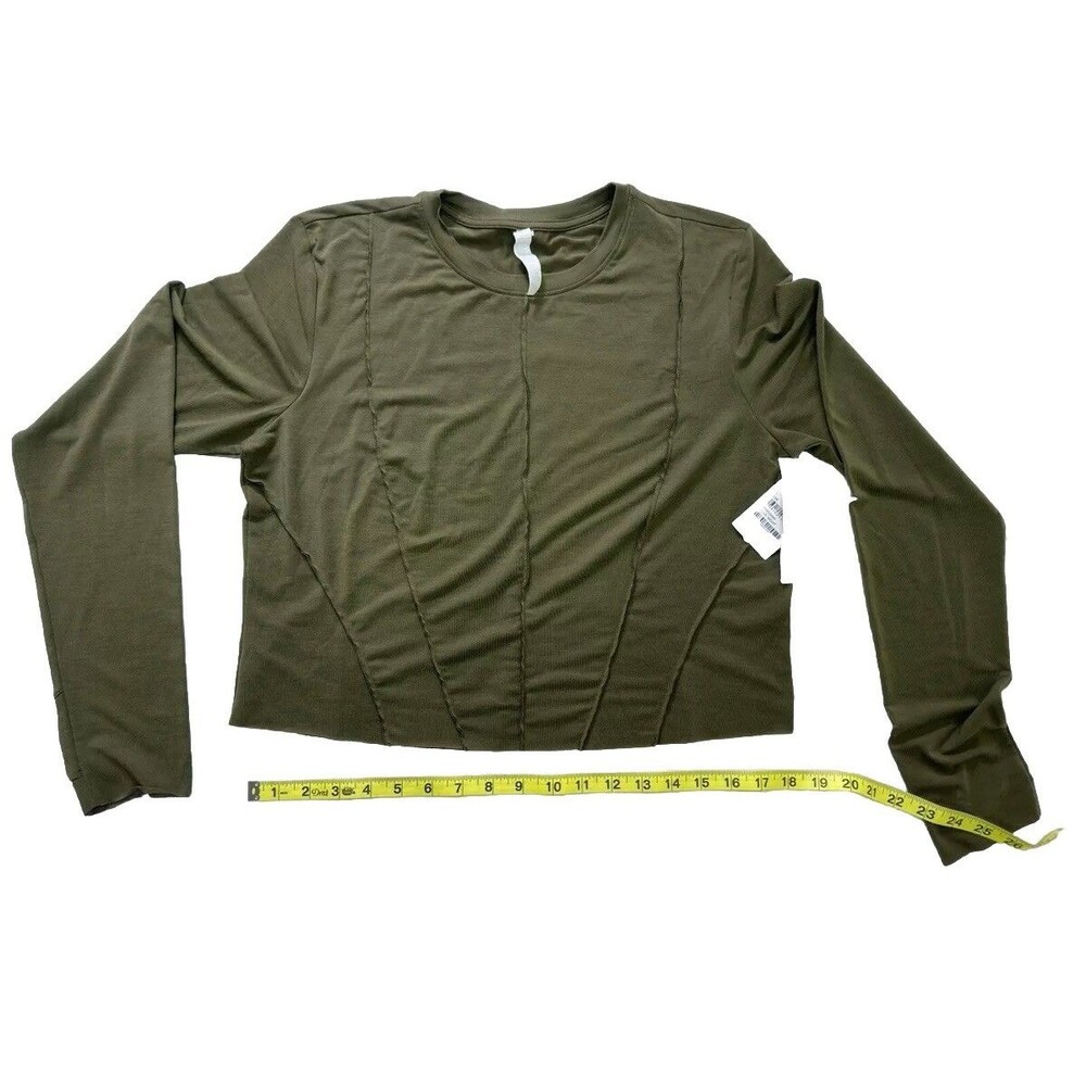 Zella Women's Streamline Reverse Seamed Long Sleeve Top Olive Green Large